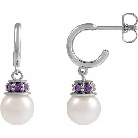 ORECCHINI A CERCHIO IN ORO BIANCO 14K CON PERLE COLTIVATE D'ACQUA DOLCE BIANCHE E ZAFFIRI LAB GROWN - 10988716P