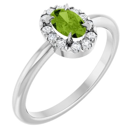 ANELLO HALO FRENCH-SET IN ORO BIANCO 14K CON PERIDOTO OVALE E DIAMANTI (1.8104 CTW) - VDB-19972376P