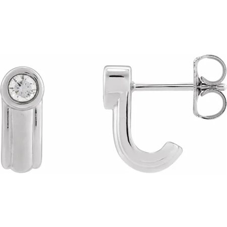 ORECCHINI A CERCHIO CON DIAMANTE SOLITARIO A FORMA DI J, IN ORO BIANCO 14K, PER 0,20 CARATI LAB GROWN - VDB-LG10588776P