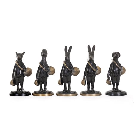 Lotto di cinque animali musicisti, XX secolo