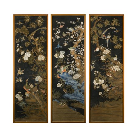 Tre pannelli orientali, Cina, prima metà del XIX secolo
