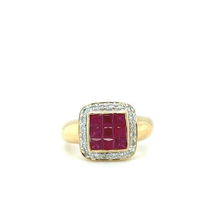 ANELLO IN ORO GIALLO 18K CON RUBINO 1.00 CT E DIAMANTI 0.20 CT D-F / SI1-SI2 – MISURA 53 - H60104- MAR