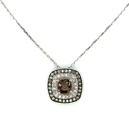 COLLANA IN ORO BIANCO 18K CON QUARZO 0.50 CT, DIAMANTI 0.30 CT F-G / VS E DIAMANTI LIGHT BROWN 0.30 CT VS – 60 CM - H60122- MAR
