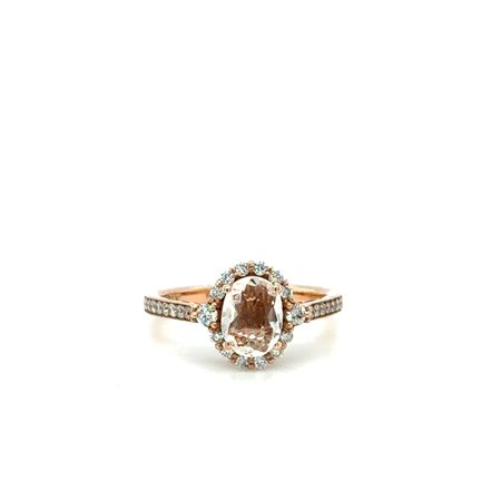 ANELLO IN ORO ROSA 14K CON MORGANITE NATURALE 1.00 CT E DIAMANTI 0.56 CT G-H / SI1 – MISURA 55 - H60108- MAR