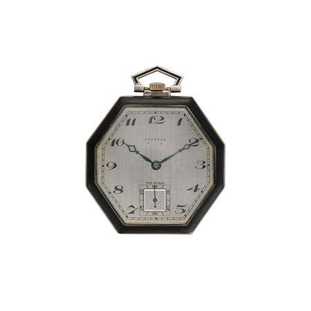 JUVENIA. Orologio da tasca da uomo in argento e smalto. Anni 1930 ca. Cassa...