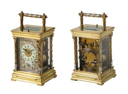 OFFICIER Orologio da viaggio in ottone e cristalli molati Epoca primi anni...