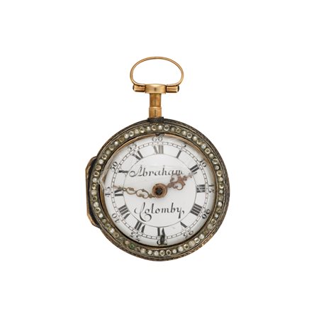 ABRAHAM COLOMBY Orologio da tasca con due casse di cui quella esterna in oro,...