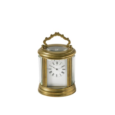 J. RICCI Piccolo officier da viaggio di forma ovale in ottone e cristalli...