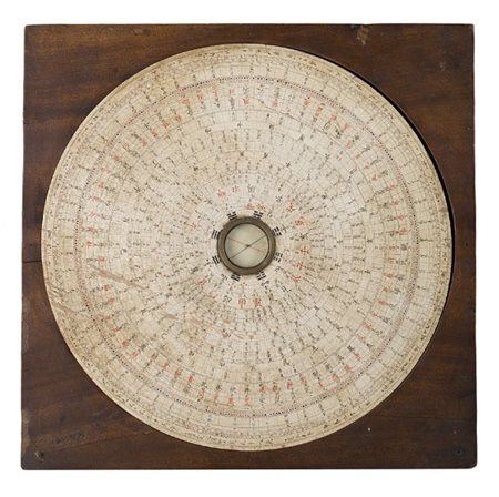 Bussola geomantica in legno e carta, Cina inizio sec. XX Completa di astuccio...