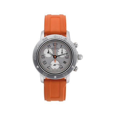 HERMES Clipper chrono orange Orologio da polso da uomo in acciaio Anni 2010...