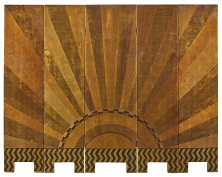 Paravento da centro Art Déco, a cinque ante decorato a motivi geometrici a grec