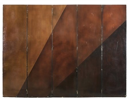 Paravento Art Déco a cinque ante in legno laccato a bande diagonali nei toni de