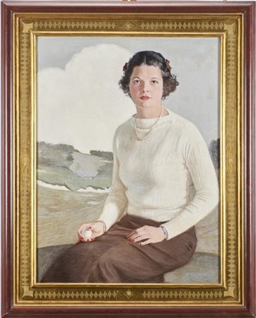 John Dwight Bridge "Giocatrice di golf" 1936
olio su tela (cm 100x80) 
firmato e