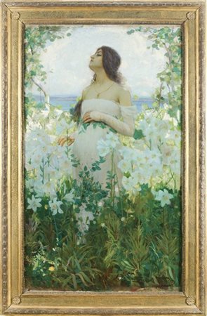 Alfredo Savini "La ninfa" 
olio su tela (cm 150x90)
firmato in basso a destra
in