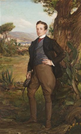 Theodore Blake Wirgman * "Ritratto di gentiluomo in abito da cavallerizzo con ve