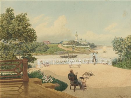 Maestro russo del secolo XIX, "Panorama del Volga, 1876, Kazan, vista su Kazan