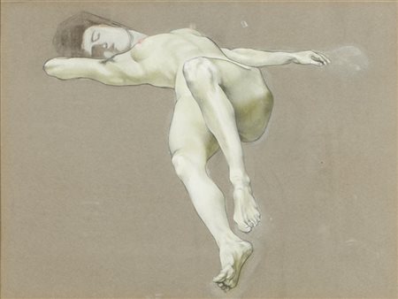 Antonio Maraini "Studio di nudo femminile disteso", matita, biacca e tempera su