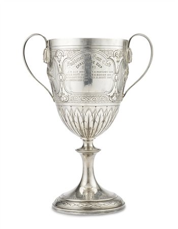 Trofeo biansato in argento iscritto "Huddersfield Gun Club challenge cup", anse