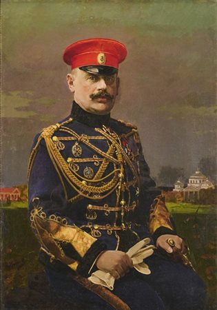 F. Komol * "Ritratto di Vladimir Nikolaevich Voeikov entro paesaggio" 1915
olio