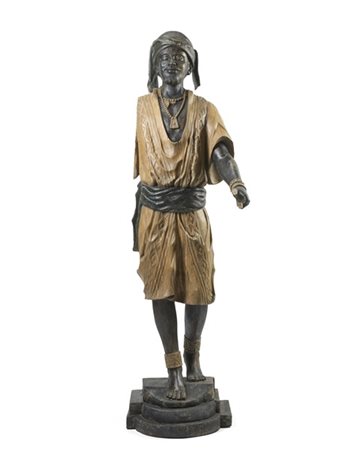 Scultura in legno ebanizzato scolpito a tutto tondo, raffigurante moro schiavo