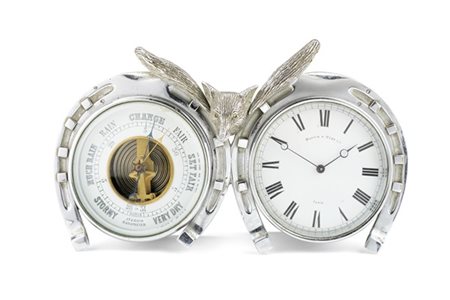 Mappin & Webb. Orologio barometro in metallo zincato formato da due ferri di ca