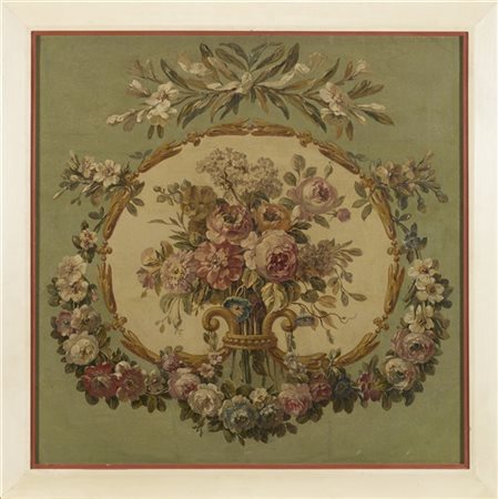 Scuola del secolo XIX

"Composizione con fiori in uno stemma su sfondo verde"