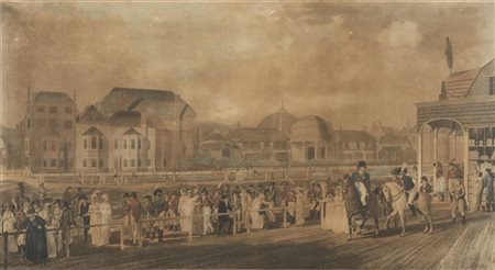 * Ignoto del secolo XIX, "Giorgio IV alle corse di Brighton", acquatinta (cm 35