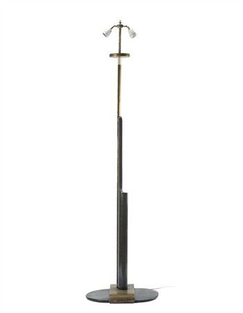Lampada da terra in legno ebanizzato decorato in foglia d'oro. 1940 ca. (h. cm