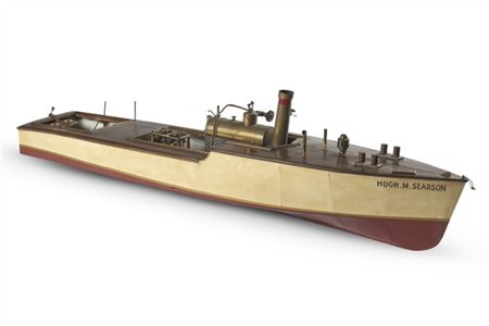 Modello di lancia a vapore "Hugh M. Searson - Grimsby". Scafo in legno vernicia