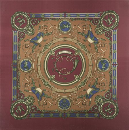 Foulard in seta della "Soc. Milan Caccia a Cavallo" titolato "Caccia reale" (cm
