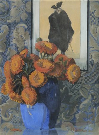 Roberts Lunt "Composizione con vaso fiorito" 
tecnica mista su carta (cm 43x31)