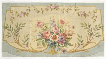Pannello decorativo preparatorio per arredo raffigurante mazzo fiorito al centr