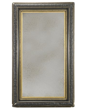 Grande cornice montata a finto specchio in legno laccato e dorato a motivi vege