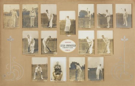 Quindici fotografie raffiguranti giocatori di cricket del "Leed Springfield Cri