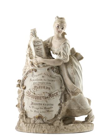 Manifattura francese della fine del secolo XIX. Statuetta pubblicitaria da banc