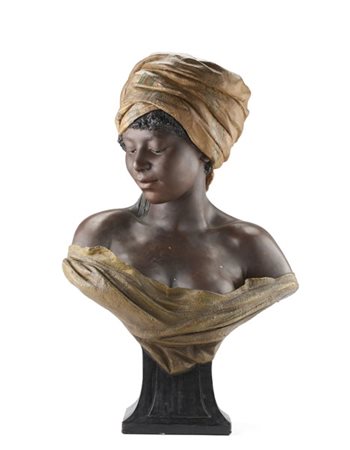 Friedrich Goldscheider "Donna con turbante" 
scultura in gesso dipinto in policr