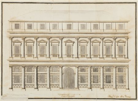 Ignoto del secolo XVIII. Studio della facciata del Palazzo del Conte Porta, ogg