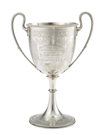 Coppa in argento biansata "Dreadnought Swimming Club est. 1874", riccamente inc