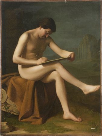 Scuola francese del secolo XIX

"Nudo virile in paesaggio classico" 
olio su te