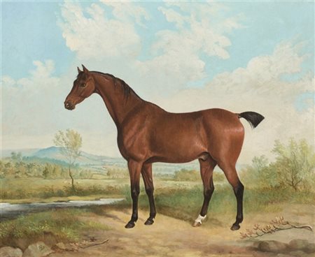 Augustus S. Boult * "Cavallo baio entro un paesaggio" 1834
olio su tela (cm 42,5
