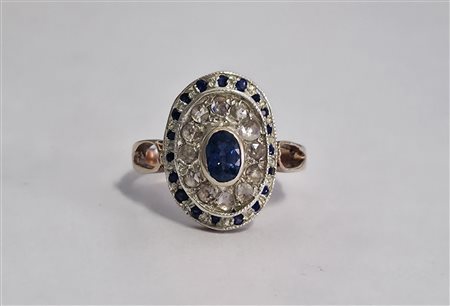 Anello stile Deco' in oro e pietre