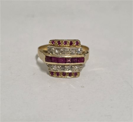 Anello stile Deco' oro e pietre