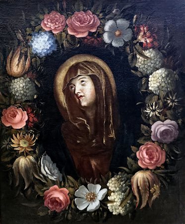 Vergine Maria tra ghirlanda di fiori 