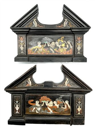 Ebanista lombardo, nei modi di Ferdinando Pogliaghi, fine secolo XIX. Coppia di