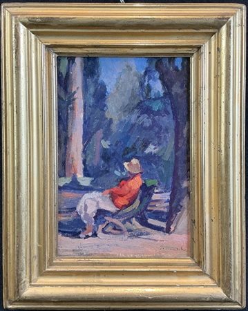 Giovanni March "Signora in giardino" 
olio su cartone telato (cm 30x20)
firmato