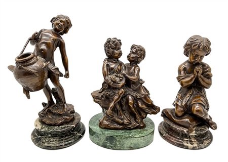 Lotto composto da tre sculture in bronzo di cui due da Auguste Moreau, di diver