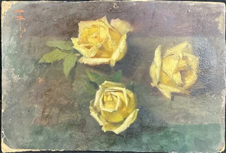 Pacifico Sidoli "Rose" 
olio su cartone (cm 39x27)
al retro: firma e bozzetto (d
