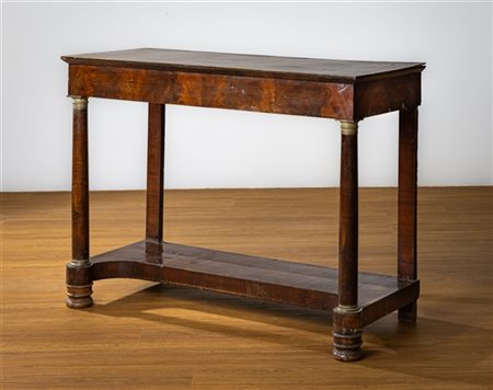 Console Impero in mogano con gambe anteriori a colonna e capitelli in bronzo ra