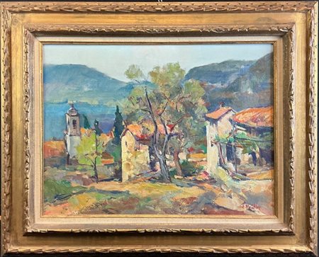 Ernest Meichler "Scorcio di borgo lungo il lago" 
olio su tela (cm 45x60)
firmat