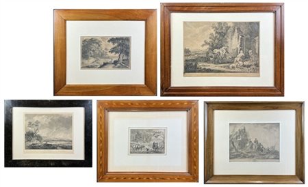 Lotto composto da due stampe da dipinti di Philips Wouwerman, una stampa da un
